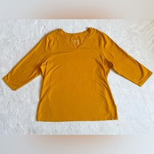 Denim & Co Essentials LARGE Perfect Jersey 3/4 Sleeve Top - Dark Gold